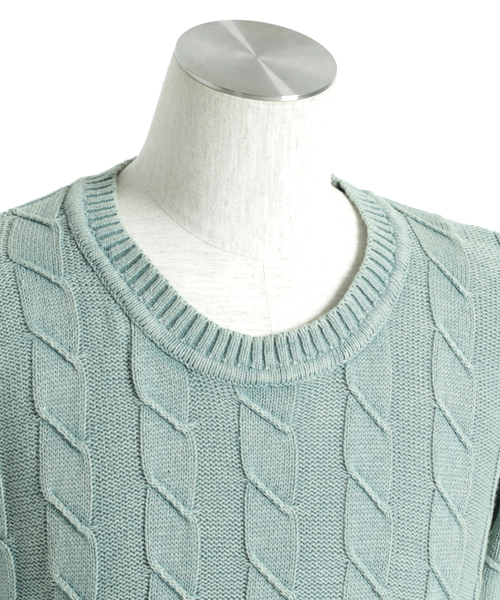 MONO-MART（モノマート）の「バイオウォッシュ加工リンクスケーブル編み/深クルーネックニット（ニット/セーター・メンズ・ベージュ/ネイビー/ライトインディゴブルー/ブラック/サックスブルー/オフホワイト・L/M）」の14枚目の写真