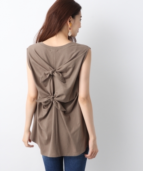 LEPSIM（レプシィム）の「バックリボンノースリーブ　763682（Tシャツ/カットソー・レディース・オリーブ/オフホワイト/チャコールグレー・FREE）」の3枚目の写真