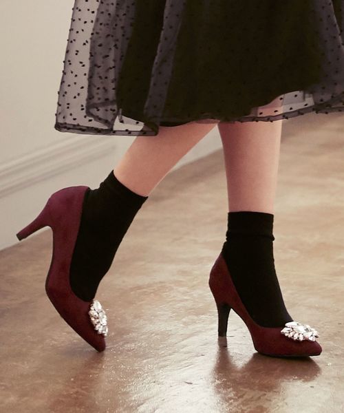 KOBE LETTUCE（コウベレタス）の「8cmヒール！ビジューポインテッドトゥパンプス（パンプス・レディース・ベージュ系その他/ワイン/ブラック/グリーン系その他/ピンク系その他・L/LL/S/M）」の5枚目の写真