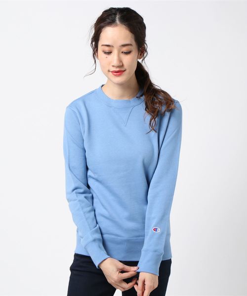 Champion（チャンピオン）の「【Champion】無地クルーネックスウェットトレーナー（スウェット・レディース・ライトグリーン/サックスブルー/キナリ/ネイビー/グレー/パープル/グリーン/ライトピンク/ライラック・MEDIUM/LARGE/SMALL）」の11枚目の写真