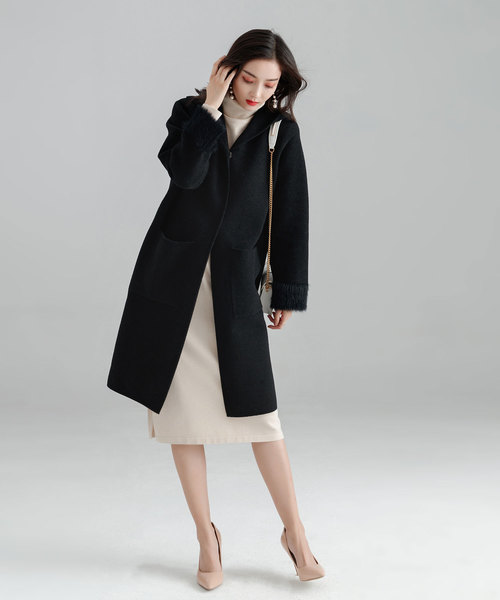 美品✨ペニーブラック　ロングダウンコート　アルパカウールニット　フード　40 美品✨ペニーブラック ロングダウンコート アルパカウールニット