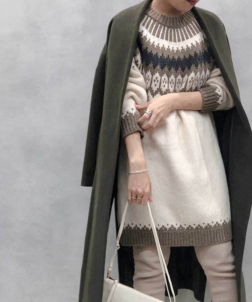 DouDou（ドゥドゥ）の「ノルディック柄プルオーバー（ニット/セーター・レディース・グレー/オフホワイト・FREE）」の2枚目の写真