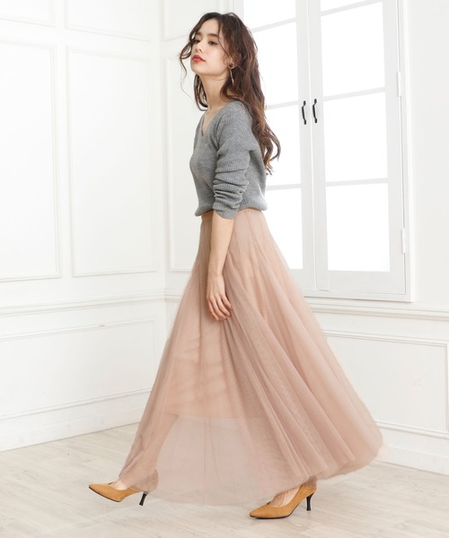 Girly Doll（ガーリードール）の「チュールロングスカート（スカート・レディース・ホワイト/ブラック/グレー/ブラウン/ベージュ/ピンクベージュ/ライトイエロー/ネイビー/ライトパープル/モカ/ダークグリーン/ピンク系その他/ライトブルー/ライトグリーン/ダークパープル・M/L/S）」の22枚目の写真