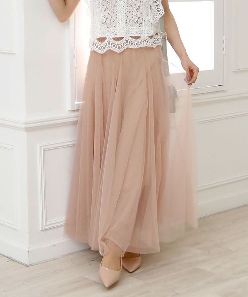 Girly Doll（ガーリードール）の「チュールロングスカート（スカート・レディース・ホワイト/ブラック/グレー/ブラウン/ベージュ/ピンクベージュ/ライトイエロー/ネイビー/ライトパープル/モカ/ダークグリーン/ピンク系その他/ライトブルー/ライトグリーン/ダークパープル・M/L/S）」の20枚目の写真