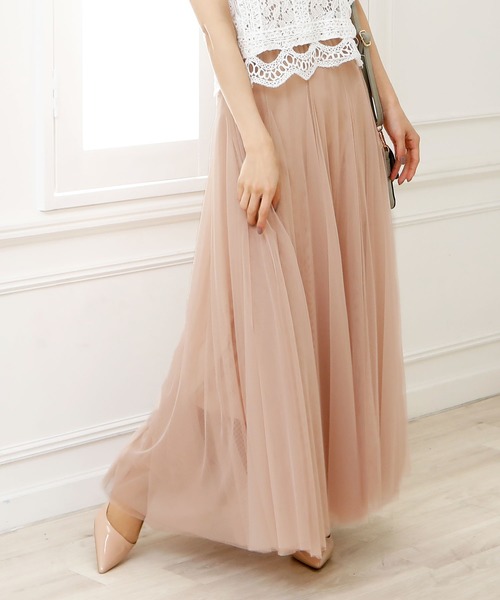 Girly Doll（ガーリードール）の「チュールロングスカート（スカート・レディース・ホワイト/ブラック/グレー/ブラウン/ベージュ/ピンクベージュ/ライトイエロー/ネイビー/ライトパープル/モカ/ダークグリーン/ピンク系その他/ライトブルー/ライトグリーン/ダークパープル・M/L/S）」の19枚目の写真