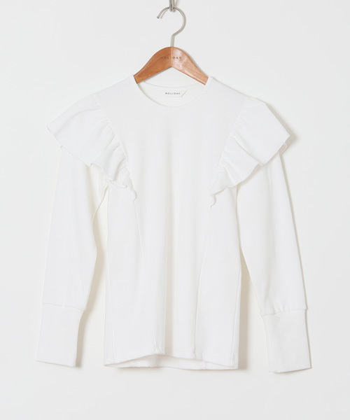 HOLIDAY(ホリデイ)の「RIB RUFFLE TOPS リブラッフルトップス(Tシャツ/カットソー)」|ホワイト
