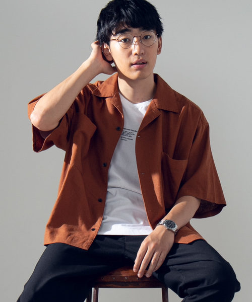 WEGO(ウィゴー)の「WEGO/麻レーヨンオープンカラーシャツ(シャツ/ブラウス・メンズ・ベージュ/キャメル/カーキ・MEDIUM/LARGE)」の3枚目の写真