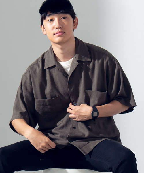 WEGO(ウィゴー)の「WEGO/麻レーヨンオープンカラーシャツ(シャツ/ブラウス・メンズ・ベージュ/キャメル/カーキ・MEDIUM/LARGE)」の1枚目の写真