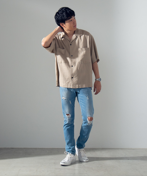 WEGO(ウィゴー)の「WEGO/麻レーヨンオープンカラーシャツ(シャツ/ブラウス・メンズ・ベージュ/キャメル/カーキ・MEDIUM/LARGE)」の11枚目の写真