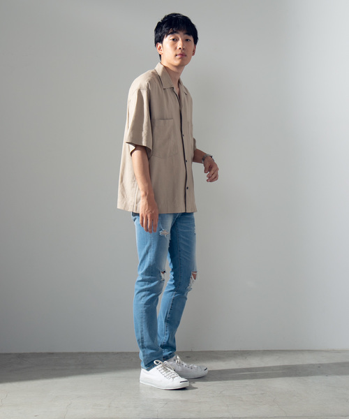 WEGO(ウィゴー)の「WEGO/麻レーヨンオープンカラーシャツ(シャツ/ブラウス・メンズ・ベージュ/キャメル/カーキ・MEDIUM/LARGE)」の9枚目の写真