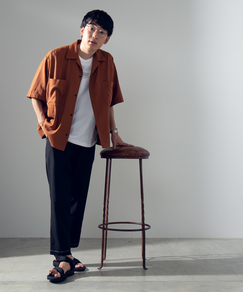 WEGO(ウィゴー)の「WEGO/麻レーヨンオープンカラーシャツ(シャツ/ブラウス・メンズ・ベージュ/キャメル/カーキ・MEDIUM/LARGE)」の6枚目の写真