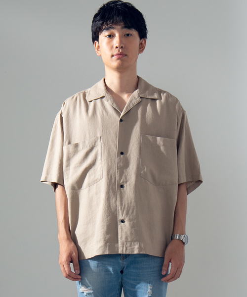 WEGO(ウィゴー)の「WEGO/麻レーヨンオープンカラーシャツ(シャツ/ブラウス・メンズ・ベージュ/キャメル/カーキ・MEDIUM/LARGE)」の12枚目の写真