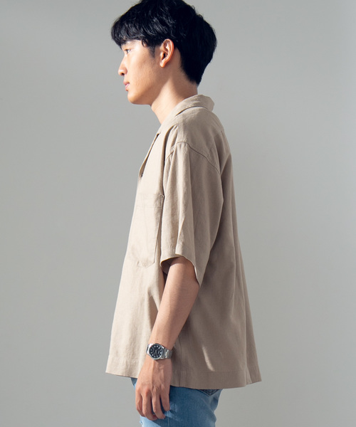 WEGO(ウィゴー)の「WEGO/麻レーヨンオープンカラーシャツ(シャツ/ブラウス・メンズ・ベージュ/キャメル/カーキ・MEDIUM/LARGE)」の10枚目の写真