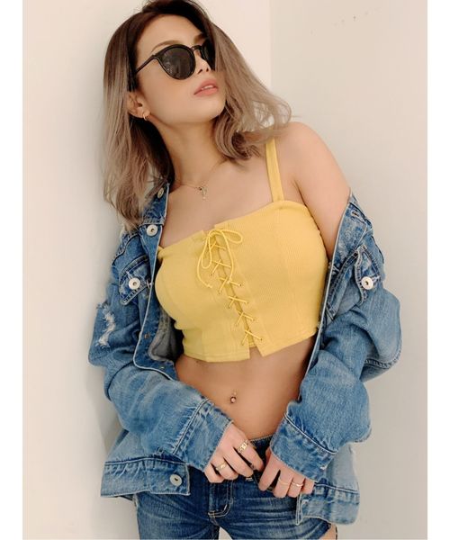 GYDA（ジェイダ）の「2WAYレースアップビスチェ（キャミソール・レディース・オフホワイト/ブラック/イエロー・FREE）」の3枚目の写真