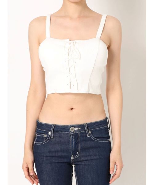 GYDA（ジェイダ）の「2WAYレースアップビスチェ（キャミソール・レディース・オフホワイト/ブラック/イエロー・FREE）」の7枚目の写真