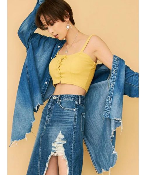 GYDA（ジェイダ）の「2WAYレースアップビスチェ（キャミソール・レディース・オフホワイト/ブラック/イエロー・FREE）」の15枚目の写真