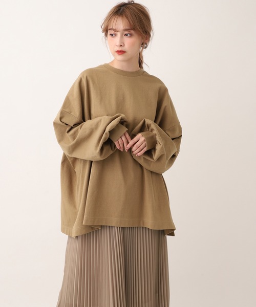 one after another NICE CLAUP(ワンアフターアナザーナイスクラップ)の「ビッグシルエットロングTシャツ(Tシャツ/カットソー・レディース・ベージュ/オフホワイト/ライトカーキ/カーキ・FREE)」の9枚目の写真