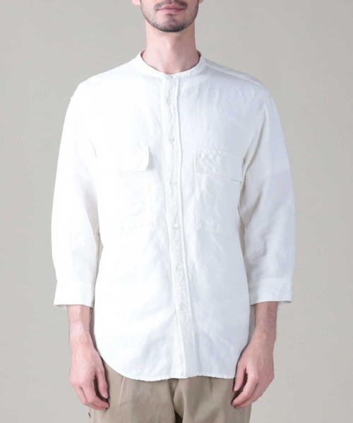 BACK NUMBER（バックナンバー）の「【BACK NUMBER】麻バンドカラー7分袖シャツ（シャツ/ブラウス・メンズ・ネイビー/ホワイト/ブラウン・XL/S/M/L）」の19枚目の写真
