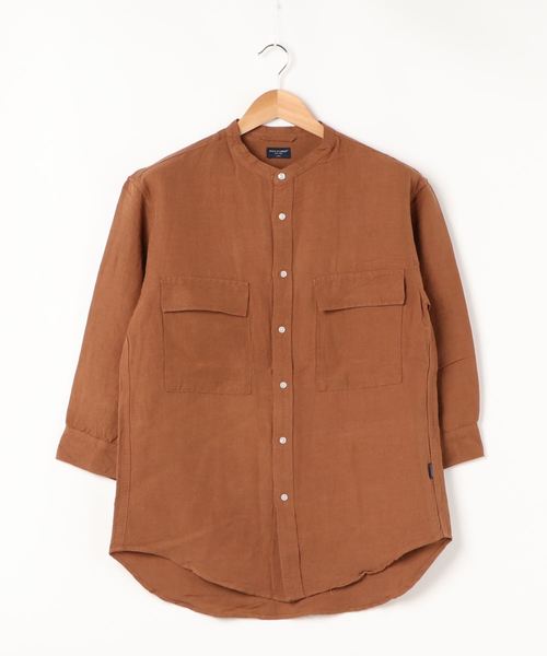 BACK NUMBER（バックナンバー）の「【BACK NUMBER】麻バンドカラー7分袖シャツ（シャツ/ブラウス・メンズ・ネイビー/ホワイト/ブラウン・XL/S/M/L）」の5枚目の写真