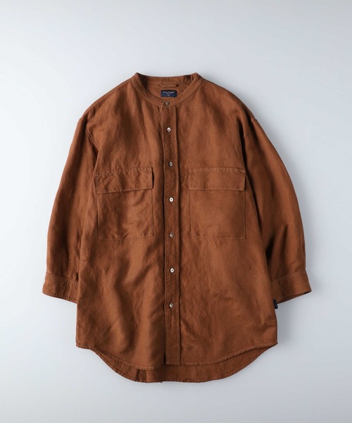 BACK NUMBER（バックナンバー）の「【BACK NUMBER】麻バンドカラー7分袖シャツ（シャツ/ブラウス・メンズ・ネイビー/ホワイト/ブラウン・XL/S/M/L）」の21枚目の写真