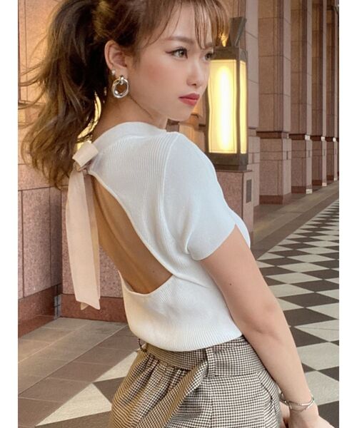 RESEXXY（リゼクシー）の「配色リボントップス（ニット/セーター・レディース・ブラック/ベージュ/ブラウン/オレンジ・FREE）」の2枚目の写真