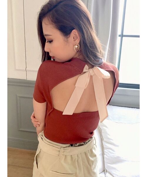 RESEXXY（リゼクシー）の「配色リボントップス（ニット/セーター・レディース・ブラック/ベージュ/ブラウン/オレンジ・FREE）」の4枚目の写真