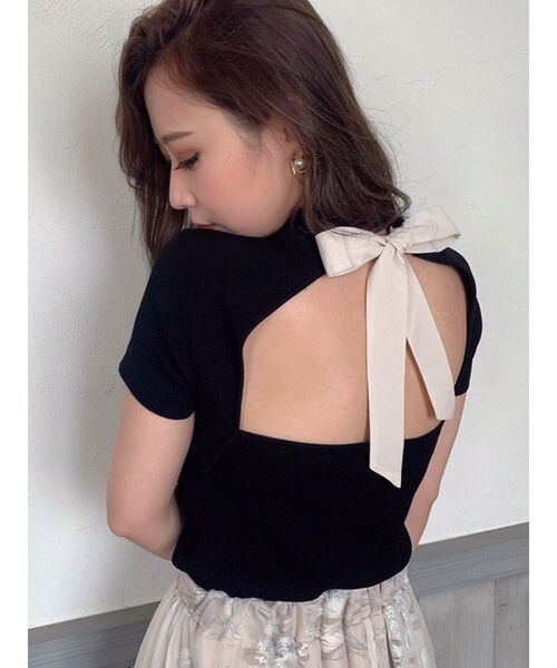 RESEXXY（リゼクシー）の「配色リボントップス（ニット/セーター・レディース・ブラック/ベージュ/ブラウン/オレンジ・FREE）」の3枚目の写真