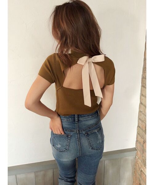 RESEXXY（リゼクシー）の「配色リボントップス（ニット/セーター・レディース・ブラック/ベージュ/ブラウン/オレンジ・FREE）」の6枚目の写真