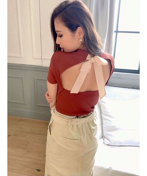 RESEXXY（リゼクシー）の「配色リボントップス（ニット/セーター・レディース・ブラック/ベージュ/ブラウン/オレンジ・FREE）」の8枚目の写真