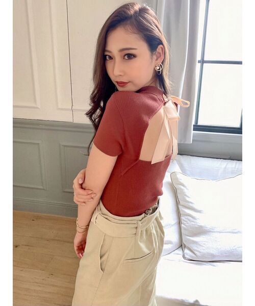 RESEXXY（リゼクシー）の「配色リボントップス（ニット/セーター・レディース・ブラック/ベージュ/ブラウン/オレンジ・FREE）」の9枚目の写真