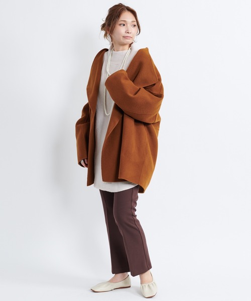 DouDou(ドゥドゥ)の「ハンドメイドミドルコート(テーラードジャケット・レディース・ベージュ/キャメル・FREE)」の21枚目の写真