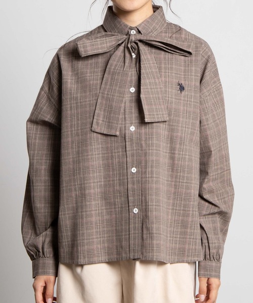 U.S. POLO ASSN.（ユーエスポロアッスン）の「∴WEGO/U.S. POLO ASSN. リボンタイブラウス（シャツ/ブラウス・レディース・ブラウン系その他2/グレー系その他2・FREE）」の4枚目の写真
