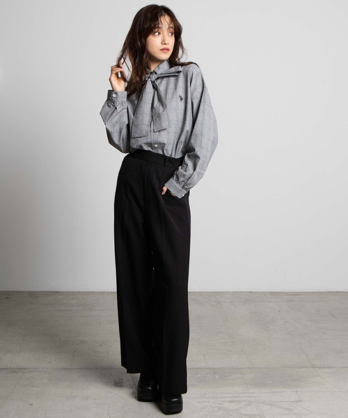 U.S. POLO ASSN.（ユーエスポロアッスン）の「∴WEGO/U.S. POLO ASSN. リボンタイブラウス（シャツ/ブラウス・レディース・ブラウン系その他2/グレー系その他2・FREE）」の9枚目の写真