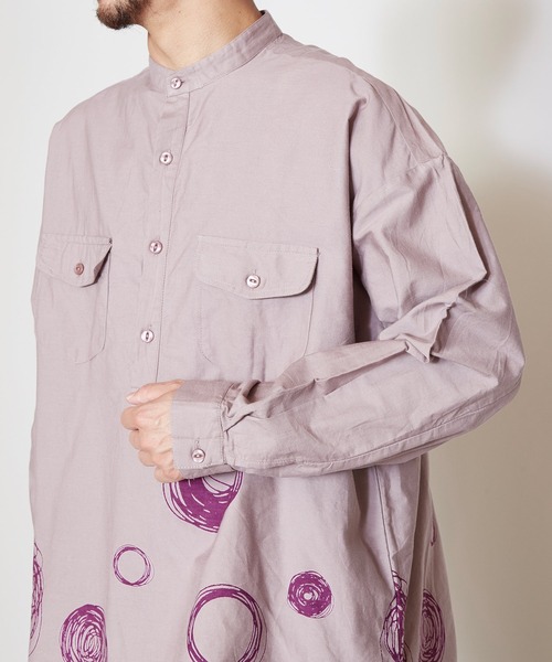 チャイハネ（チャイハネ）の「【チャイハネ】手描き風ドット柄MEN'Sバンドカラーシャツ（シャツ/ブラウス・メンズ・グレー/ブラック/ホワイト・FREE）」の10枚目の写真