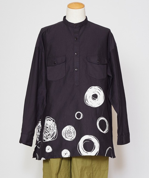 チャイハネ（チャイハネ）の「【チャイハネ】手描き風ドット柄MEN'Sバンドカラーシャツ（シャツ/ブラウス・メンズ・グレー/ブラック/ホワイト・FREE）」の22枚目の写真