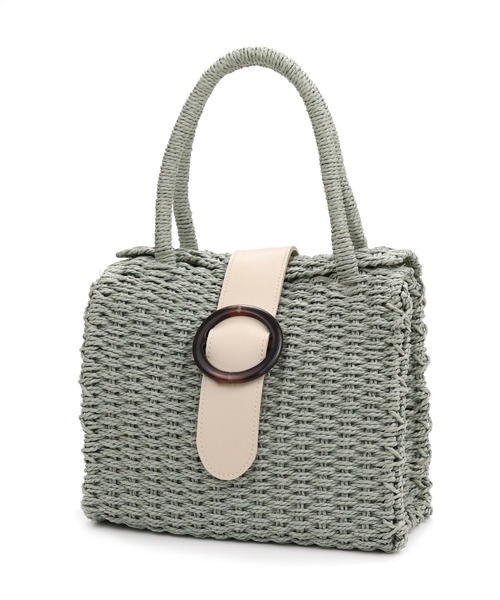 クリスタルバックル付きかごバッグ MIAN （ミアン）の「ボックス型バックル付きかごトートバッグ（かご