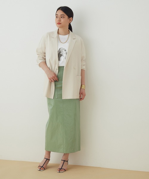 ADAM ET ROPE'（アダムエロペ）の「ラミネートスカート（スカート・レディース・ベージュ/オレンジ/グリーン・38/36）」の4枚目の写真