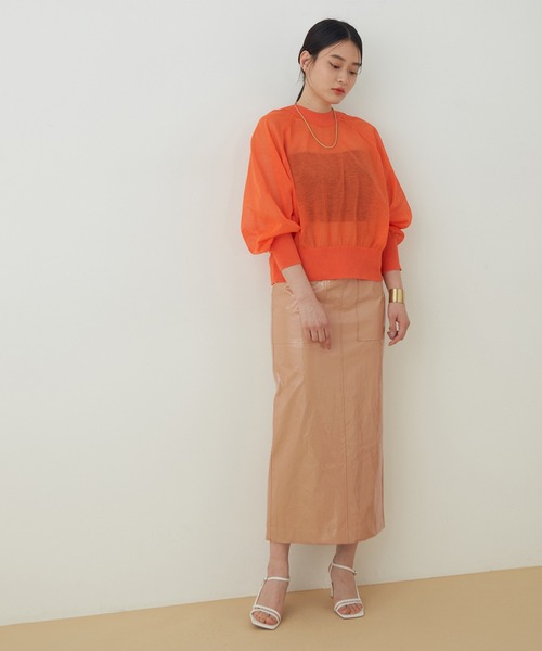 ADAM ET ROPE'（アダムエロペ）の「ラミネートスカート（スカート・レディース・ベージュ/オレンジ/グリーン・38/36）」の5枚目の写真