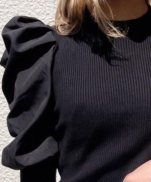 Crea titty&Co. PETIT（クレアティティーアンドコープチ）の「【Crea titty&Co.PETIT】Crea パワショル切替えトップス（ニット/セーター・レディース・オフホワイト/ブラック・FREE）」の3枚目の写真