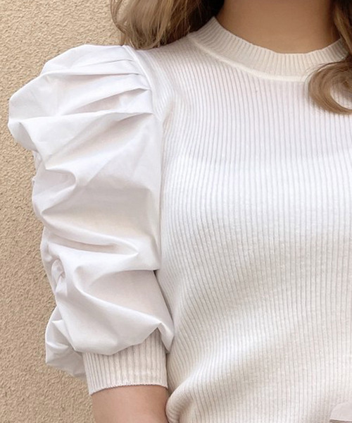 Crea titty&Co. PETIT（クレアティティーアンドコープチ）の「【Crea titty&Co.PETIT】Crea パワショル切替えトップス（ニット/セーター・レディース・オフホワイト/ブラック・FREE）」の4枚目の写真