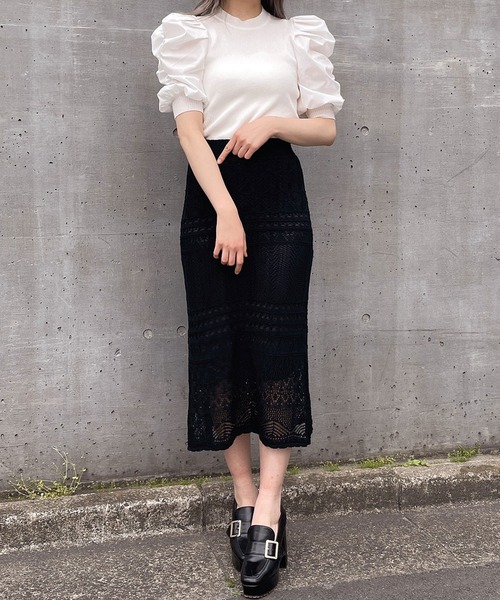 Crea titty&Co. PETIT（クレアティティーアンドコープチ）の「【Crea titty&Co.PETIT】Crea パワショル切替えトップス（ニット/セーター・レディース・オフホワイト/ブラック・FREE）」の10枚目の写真