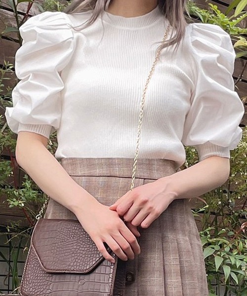 Crea titty&Co. PETIT（クレアティティーアンドコープチ）の「【Crea titty&Co.PETIT】Crea パワショル切替えトップス（ニット/セーター・レディース・オフホワイト/ブラック・FREE）」の20枚目の写真