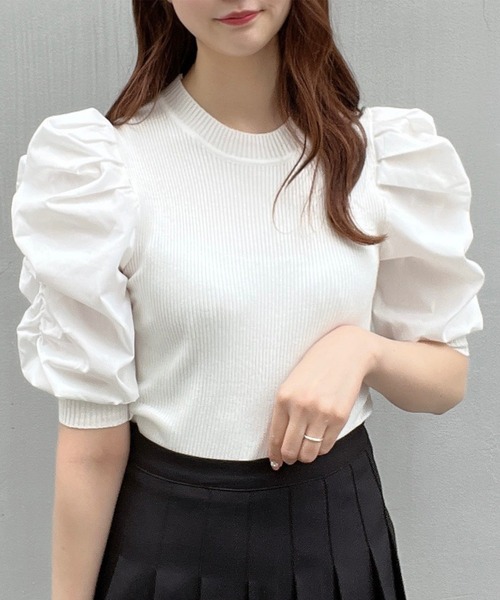 Crea titty&Co. PETIT（クレアティティーアンドコープチ）の「【Crea titty&Co.PETIT】Crea パワショル切替えトップス（ニット/セーター・レディース・オフホワイト/ブラック・FREE）」の22枚目の写真