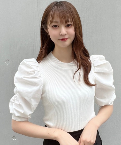 Crea titty&Co. PETIT（クレアティティーアンドコープチ）の「【Crea titty&Co.PETIT】Crea パワショル切替えトップス（ニット/セーター・レディース・オフホワイト/ブラック・FREE）」の21枚目の写真