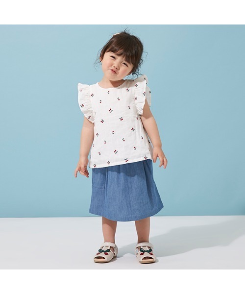 petit main（プティマイン）の「リボンサスペンダースカート（スカート・キッズ・ライトベージュ/サックスブルー・100cm/90cm/110cm/80ｃｍ/120cm/130cm）」の13枚目の写真