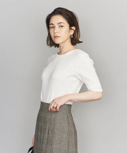 BEAUTY&YOUTH UNITED ARROWS（ビューティーアンドユースユナイテッドアローズ）の「BY スラブリブバックラウンドネックショートスリーブカットソー ◆（Tシャツ/カットソー・レディース・ホワイト/ダークグレー/ケリー・FREE）」の7枚目の写真