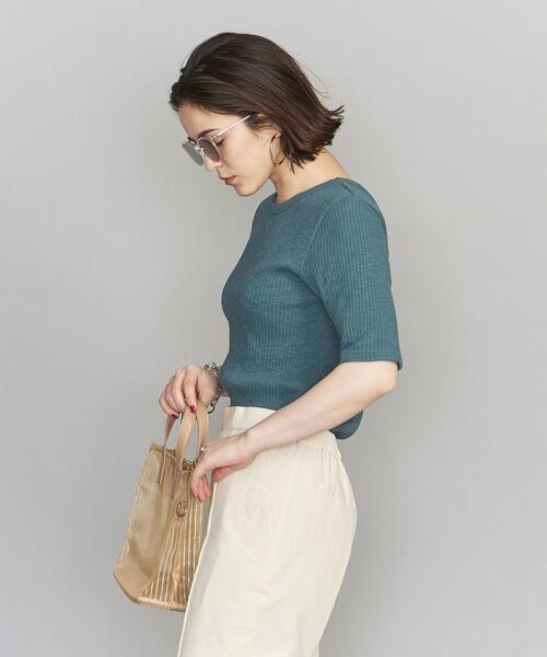 BEAUTY&YOUTH UNITED ARROWS（ビューティーアンドユースユナイテッドアローズ）の「BY スラブリブバックラウンドネックショートスリーブカットソー ◆（Tシャツ/カットソー・レディース・ホワイト/ダークグレー/ケリー・FREE）」の10枚目の写真