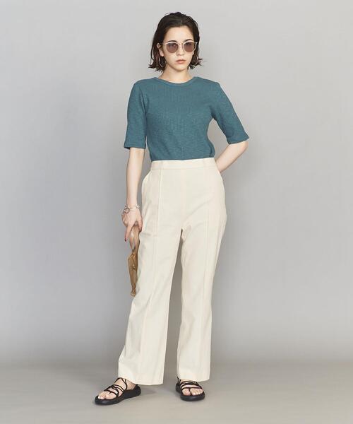 BEAUTY&YOUTH UNITED ARROWS（ビューティーアンドユースユナイテッドアローズ）の「BY スラブリブバックラウンドネックショートスリーブカットソー ◆（Tシャツ/カットソー・レディース・ホワイト/ダークグレー/ケリー・FREE）」の4枚目の写真