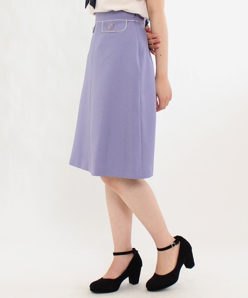 ASTORIA ODIER（アストリアオディール）の「パイピングフラップAラインスカート（スカート・レディース・ネイビー/ベージュ/ピンク/ラベンダー/ブラック/アイボリー/ワイン・MEDIUM/SMALL/X-SMALL/LARGE）」の6枚目の写真