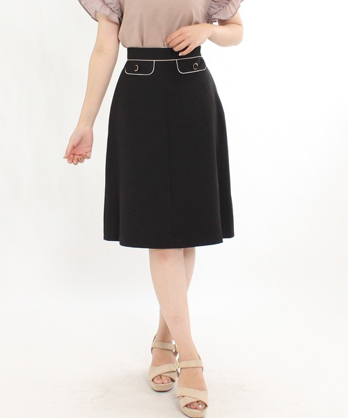 ASTORIA ODIER（アストリアオディール）の「パイピングフラップAラインスカート（スカート・レディース・ネイビー/ベージュ/ピンク/ラベンダー/ブラック/アイボリー/ワイン・MEDIUM/SMALL/X-SMALL/LARGE）」の3枚目の写真